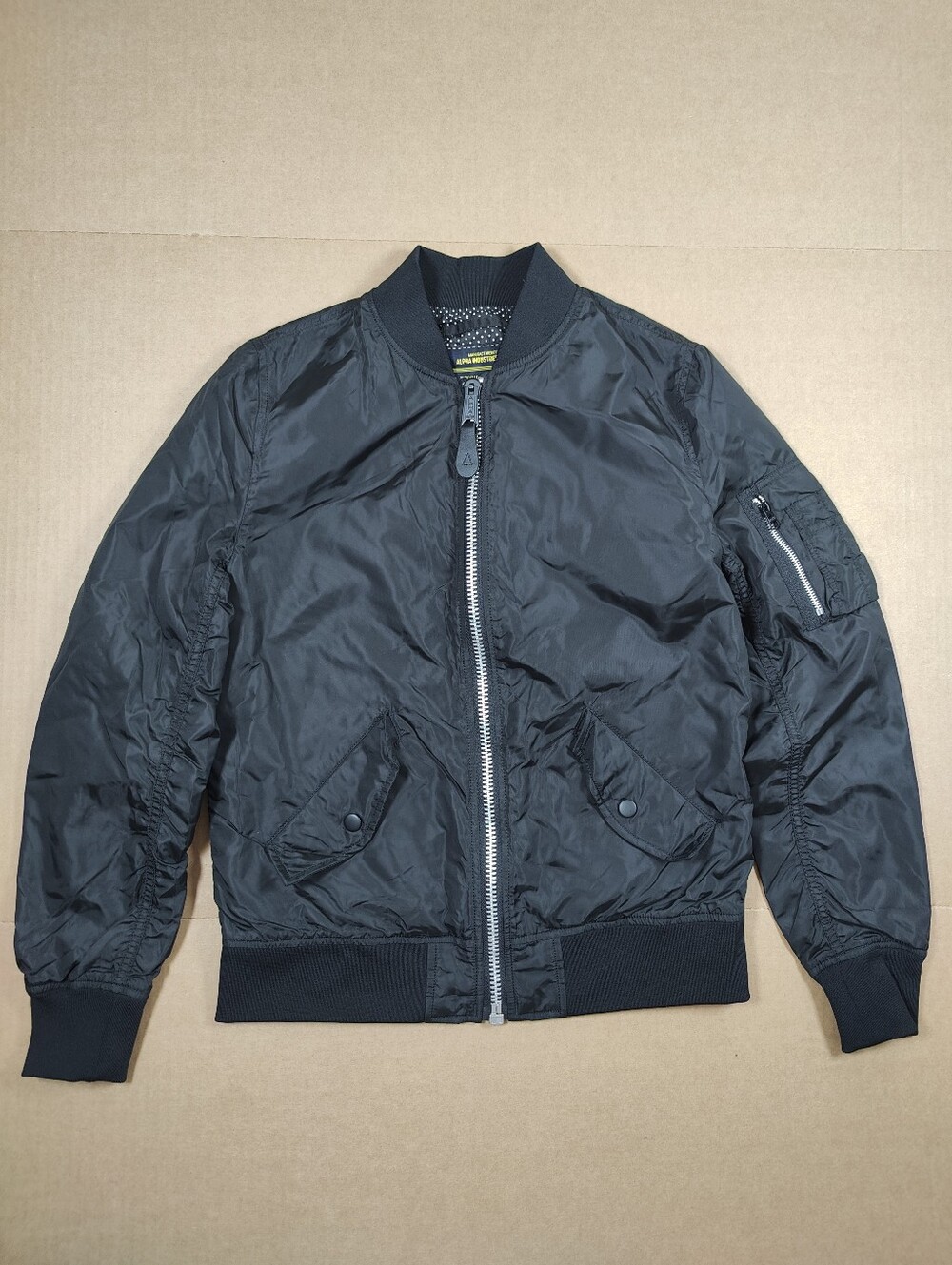 Alpha Industries Men Black MA-1 Flight Bomber Jacket Full Zip Size S